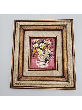 Vintage Vase Flower oil Picture Hand Painted Art Framed Signed Artist 10x9"